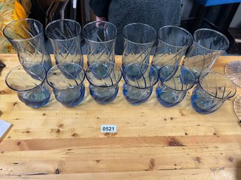Set Of 12 Vintage Anchor Hocking Blue Swirl Textured Glasses