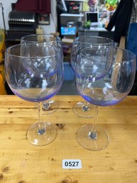Set Of 4 Blue & Clear Drinking Glasses  Retro Chic Style