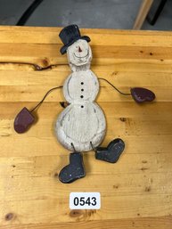 Wooden Snowman Decoration With Wire Arms And Legs