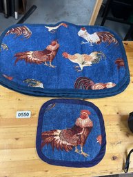 Rooster & Chicken Placemat  Pot Holder Set  5 Pieces