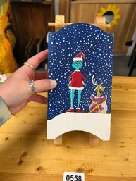 Grinch Painted Wooden Sled Decoration
