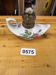 Vintage Porcelain Mini Oil Lamp With Floral Design