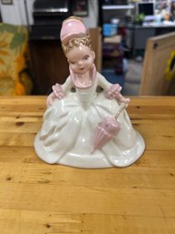 Vintage Porcelain Figurine  Lady With Umbrella (Signed)