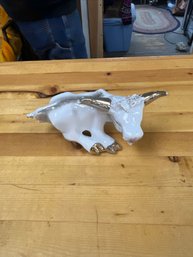 Vintage Bull Figurine With Gold Accents
