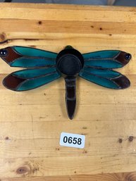 Stained Glass Dragonfly Candle Holder