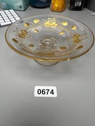 Vintage Glass Compote With Gold Accents
