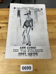 Carousel Theatre Ann Corio And Jerry Lester 1968 Booklet
