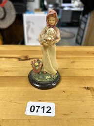 Vintage Figurine  Woman Holding A Dog