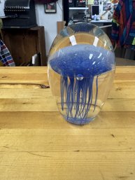 Vintage Glass Paper Weight With Blue Jelly Fish