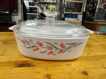 Corning Ware Rosemarie Tulips Dishes Casserole Dish W/ Clear Glass Lid