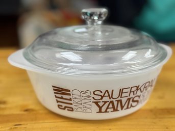 Glasbake White Lettered Baking Dish