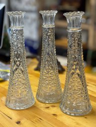 Set Of 3 Clear Vintage Vases