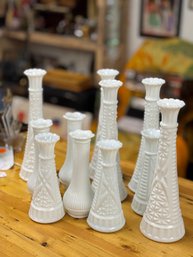 Lot Of 11 Milk Glass / Opalescent Vases