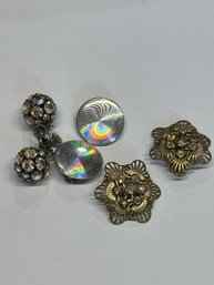 Lot Of 3 Pairs Vintage Clip-On Earrings  Aurora Borealis Rhinestone & Iridescent Costume Jewelry