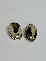 Vintage Leopard Print Clip-On Earrings  Gold-Tone Faux Fur Oval Pair