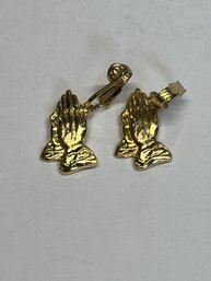 Vintage Gold-Tone Praying Hands Clip-On Earrings  Religious Jewelry