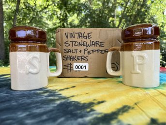 Vintage Stoneware Salt And Pepper Shaker Set