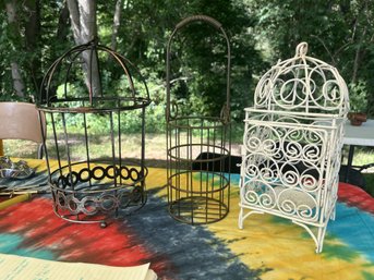 Lot Of 3 Cages - Planters And Candle Holders