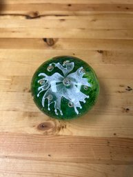 Vintage Paper Weight  Green With White