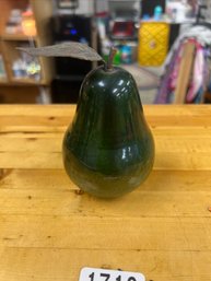 Green Ceramic Pear With Metal Leaf