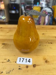 Yellow Ceramic Pear With Metal Leaf