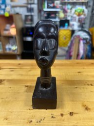 Carved Wooden Statue With Metal Accents