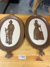 Vintage Set Of Two Pilgrim Like Wall Plaques