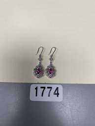Sterling SIlver 925 Earrings With Pink Accents