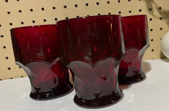 Set Of 4 Ruby Red Georgian Honeycomb Viking Tumblers 4'
