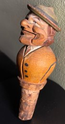 Vintage ANRI Italy Carved Wooden Wine Bottle Stopper Man