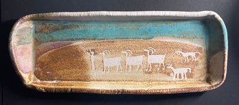 Judy Mohr Stoneware Pottery Tray Native American Petroglyphs - 4.5' X 12'