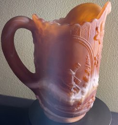 IMPERIAL Caramel Cream Chocolate Slag Glass Pitcher - Windmill 6.25'