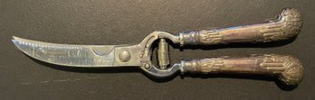 Sterling Silver Handled Repousse Poultry Shears Stainless Steel Blades - 11'