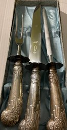 Vintage Ambassador Cutlery, Sheffield England, Sterling Silver Handles & Stainless Steel 3 Pc. Carving Set