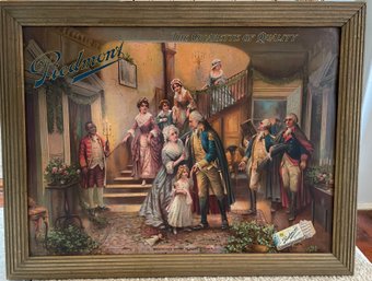 Piedmont Cigarettes Tin Advertising Sign, Percy Moran's 'Washington's Return To Mount Vernon' By Liggett
