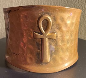 Egyptian Ankh Symbol Hammered Brass Cuff Bracelet