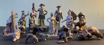 Lot Of Many Vintage Miniature Metal Lead/Tin Figures In Louis Sherry Lidded Box - Some Signed See Pictures