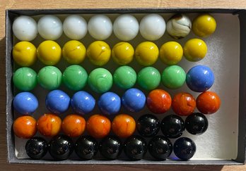 Lot Of 47 Vintage Marbles In A Box