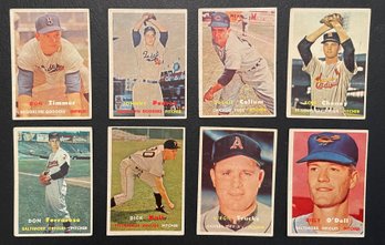 8 Assorted TOPPS 1957 MLB Baseball Cards As Pictured