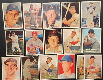 16 Assorted TOPPS 1957 MLB Baseball Cards As Pictured