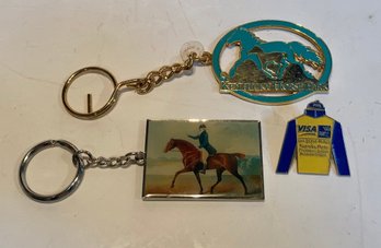 Two Horse KeychaIns And VISA  Enameled Racing Pin