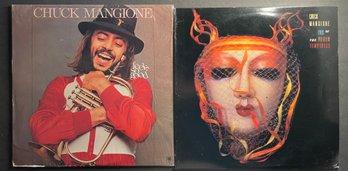 2 CHUCK MANGIONE Jazz Albums - Feels Good & Eyes Of The Veiled Temptress Promo Lps