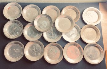 18 Early Mid-Century Nickel Silver Restaurant Ware Individual Butter Pat Dishes - Sword Engraved Motif