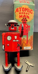 Schylling Atomic Robot Man Vintage Tin Toy Red Litho Wind-up Toy Working