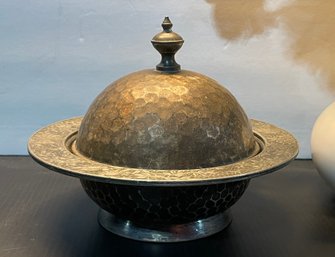 Antique Meriden Britannia Company Quadruple Silver Plate Covered Bowl - Birds & Garden Etchings