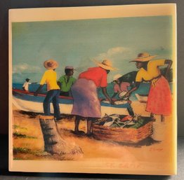 Rare Joffre George St. Croix Virgin Islands Glazed Ceramic Art Tile Folk Art - 6' Square