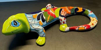 Talavera Iguana Large Mexican Pottery Folk Art Wall Art Multicolor Length ~ 13'