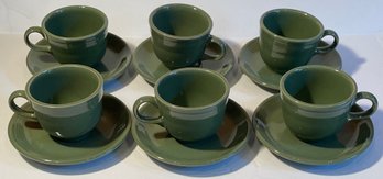 FIESTA 12 Piece Set Of 6 Matching Fiestaware Olive Green Teacups And Saucers