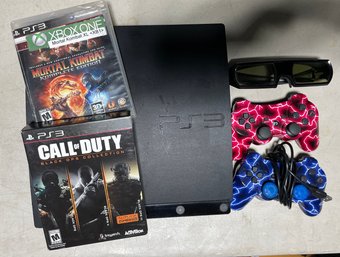 PS3 Playstation Console Model 3CECH-3001B With Games, 3D Glasses & 2 Controllers Untested