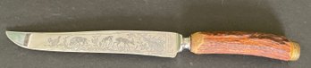Vintage ANTON WINGEN JR. German Othello Stag Antler Handle Carving Knife 12.5'